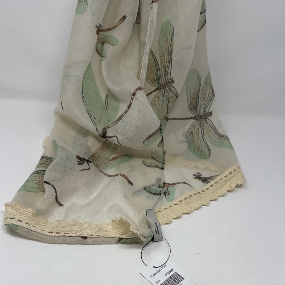 Women’s Vintage Beige Dragonfly Scarf 70x20” - Picture 5 of 6